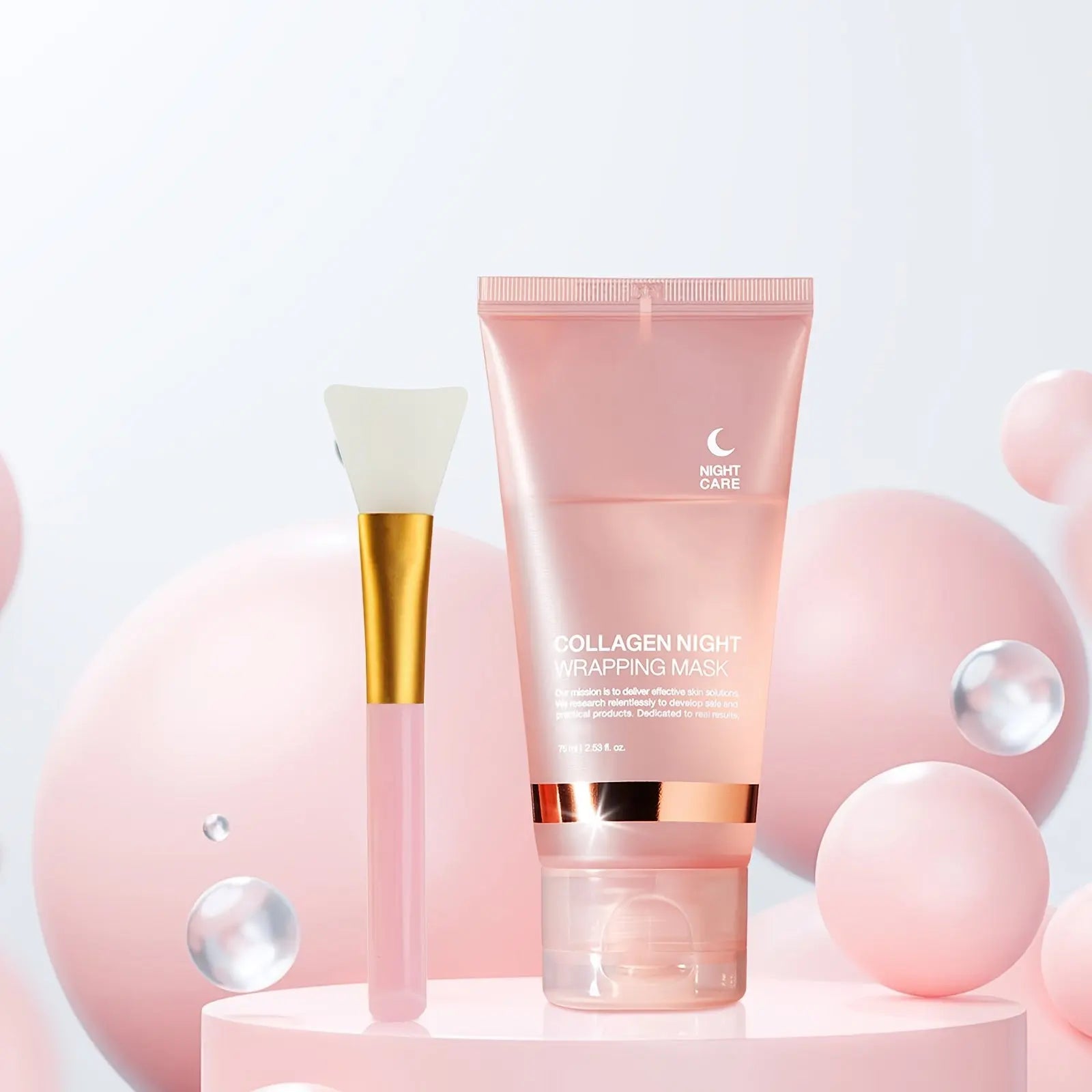 🌙 Luxe Pro-Collagen Night Mask with Hyaluronic Acid, Niacinamide & NP Collagen Complex | Brightening, Hydrating & Revitalizing Formula for Brighter, Glowing Skin – 75ml + Dual-Action Brush 🌙 Glamor n Glow