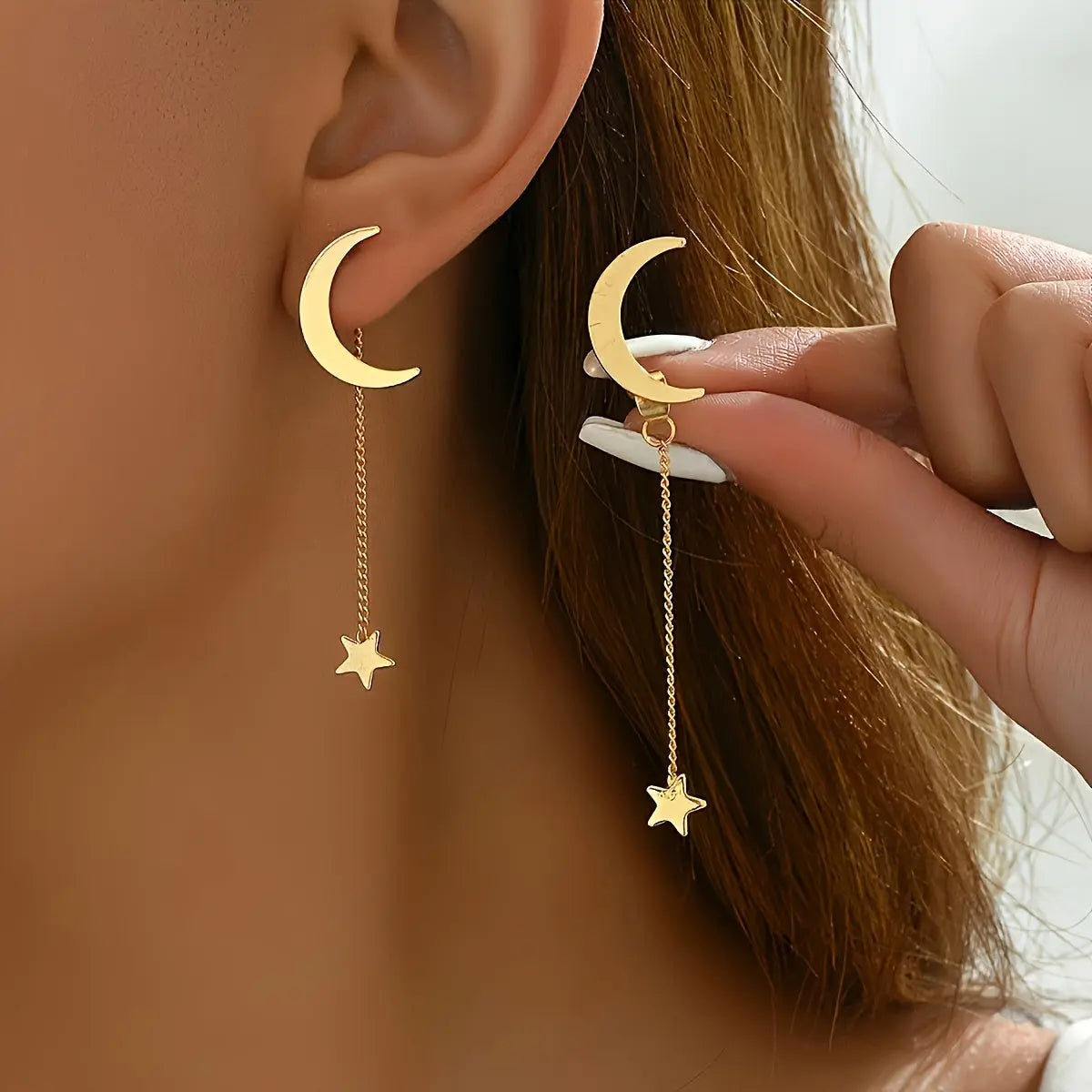 1 Pair of Delicate And Elegant Tassel Star Moon Drop Earrings, Gift for Eid, Ramadan and Daily Wear Glamor n Glow