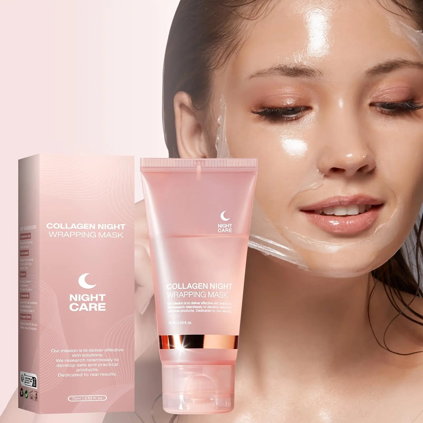 🌙 Luxe Pro-Collagen Night Mask with Hyaluronic Acid, Niacinamide & NP Collagen Complex | Brightening, Hydrating & Revitalizing Formula for Brighter, Glowing Skin – 75ml + Dual-Action Brush 🌙 Glamor n Glow