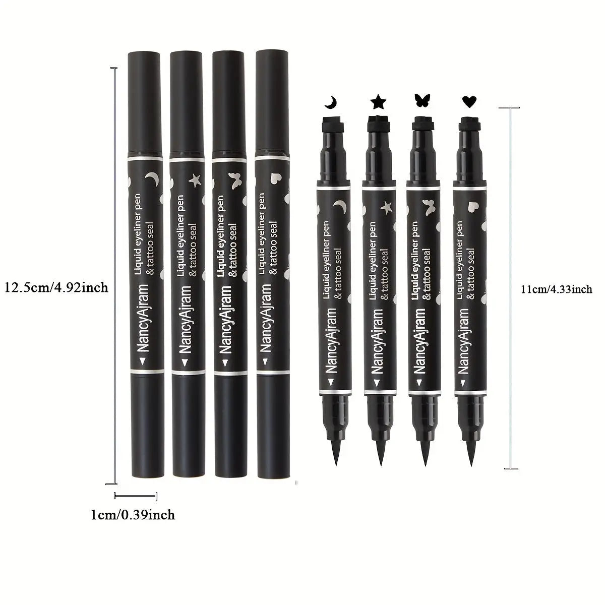 4pcs Waterproof Eyeliner Liquid Eyeliner Pen Set with Dual-Tip Stamps - Waterproof, Long-Lasting, Black Ink - Includes Heart, Moon, Butterfly, Star Shapes for Creative Eye Makeup, Eyeliner Stamp - Glamor n Glow