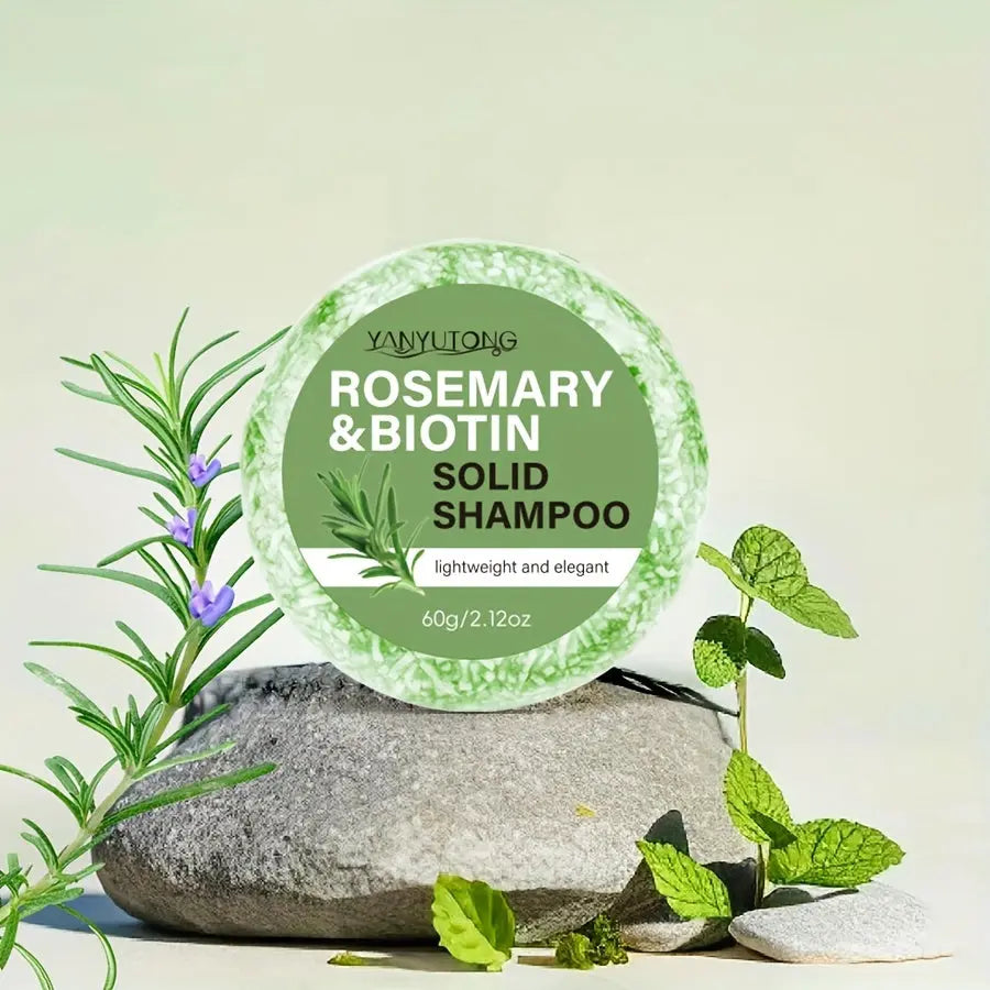 2pc Rosemary & Biotin Solid Shampoo Set - Deep Cleansing, Oil-Control, Moisturizing, Rich Lather, Refreshingly Non-Greasy, Plant-Based Shampoo for All Hair Types, Hair Care Essentials | Herbal Hair Care | Moisturizing Shampoo Glamor n Glow