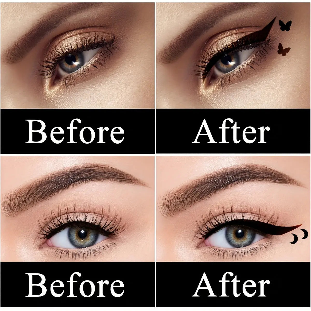 4pcs Waterproof Eyeliner Liquid Eyeliner Pen Set with Dual-Tip Stamps - Waterproof, Long-Lasting, Black Ink - Includes Heart, Moon, Butterfly, Star Shapes for Creative Eye Makeup, Eyeliner Stamp - Glamor n Glow