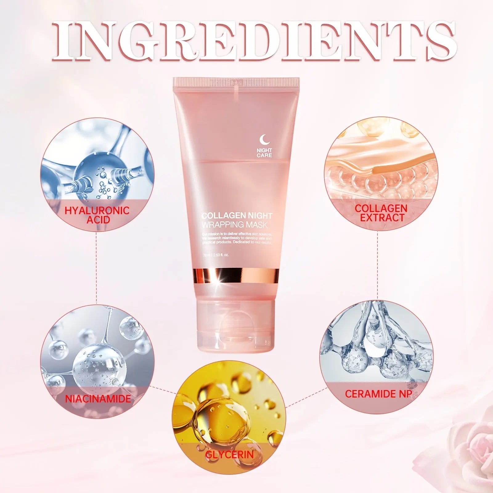🌙 Luxe Pro-Collagen Night Mask with Hyaluronic Acid, Niacinamide & NP Collagen Complex | Brightening, Hydrating & Revitalizing Formula for Brighter, Glowing Skin – 75ml + Dual-Action Brush 🌙 Glamor n Glow