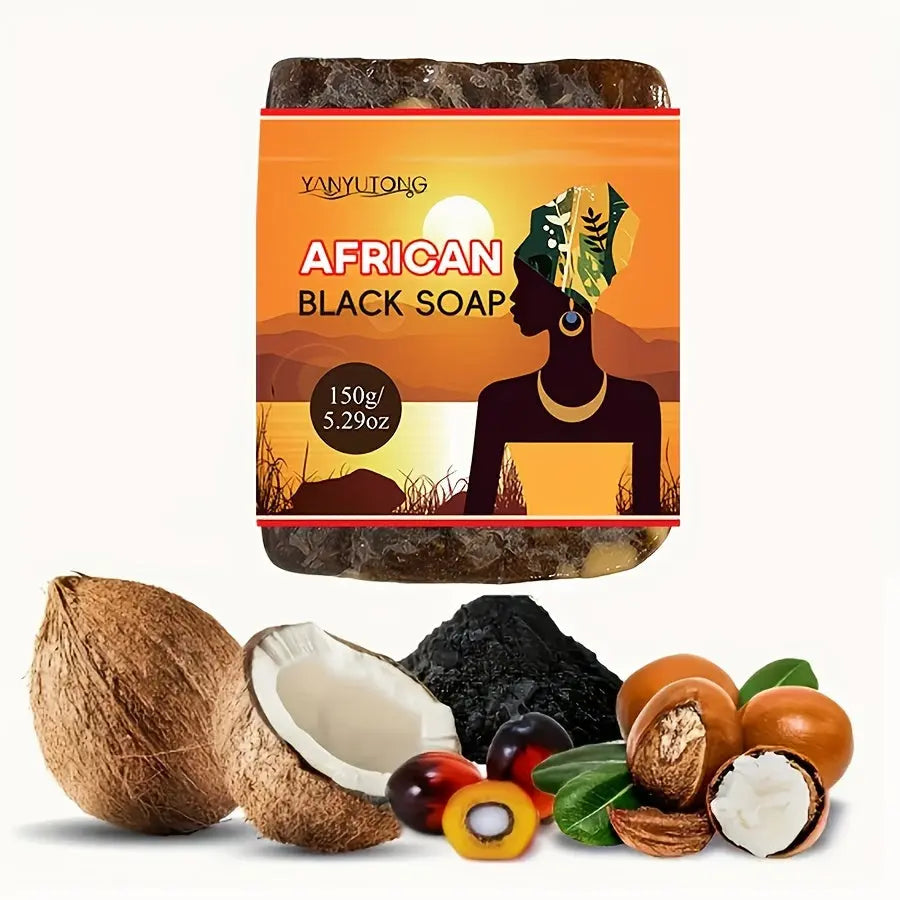 African Black Soap with Shea Butter - 150g Moisturizing and Nourishing, Gentle Deep Clean for All Skin Types, Alcohol-Free with Coconut Oil, Fresh Scented, Ideal for Body Use, Unisex-Adult, Perfect Gift for Parents and Friends - Glamor n Glow