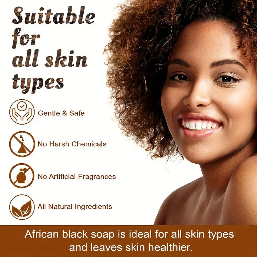 African Black Soap with Shea Butter - 150g Moisturizing and Nourishing, Gentle Deep Clean for All Skin Types, Alcohol-Free with Coconut Oil, Fresh Scented, Ideal for Body Use, Unisex-Adult, Perfect Gift for Parents and Friends - Glamor n Glow